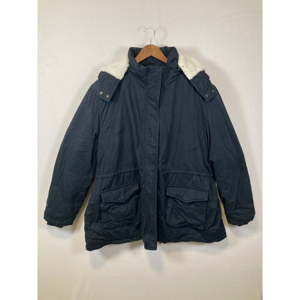 Wenven Sherpa Lined‎ Parka Jacket Mens 3XL Black Cotton Hooded Heavyweight Coat
